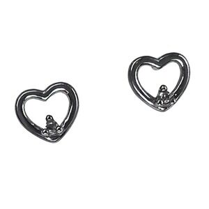 IBB 925 Sterling Silver Open‎ Heart CZ Stud Earrings Minimalist Love